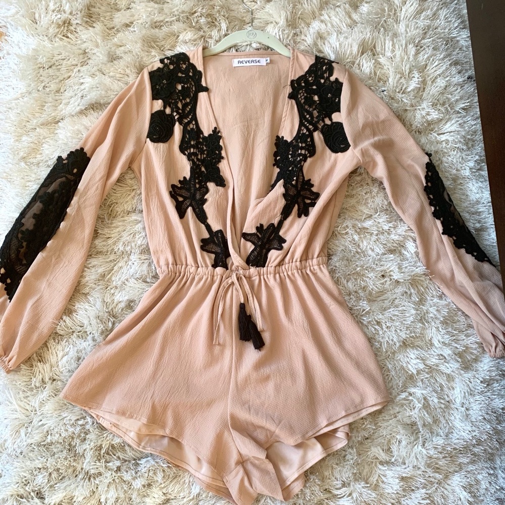 Long sleeve deep V romper
